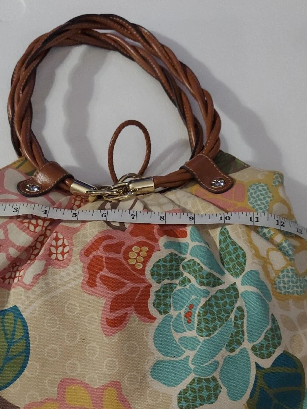 Relic Cream Floral Canvas Hobo with Brown Trim